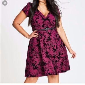 City Chic Fit Flare Floral V-neck Dress size 20W/L